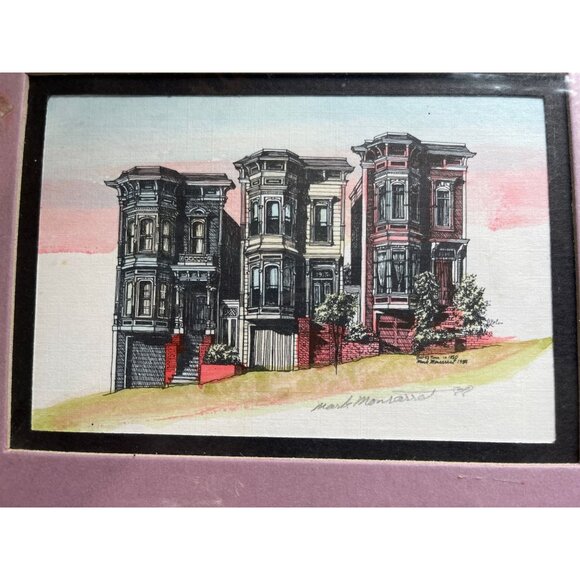 Vtg Mark Monsarrat San Francisco Houses Framed Signed Colored Lithograph Art Pri - Picture 2 of 7